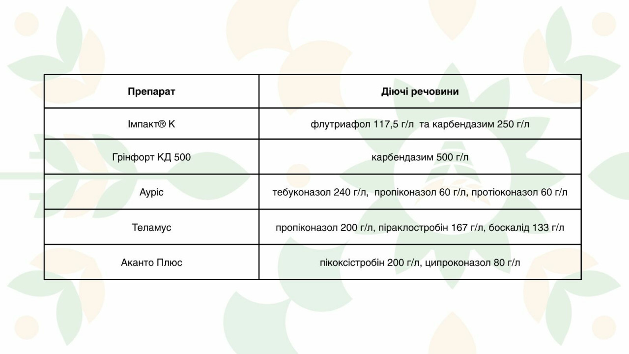Рекомендуемые фунгициды для защиты зерновых культур в фазе кущения